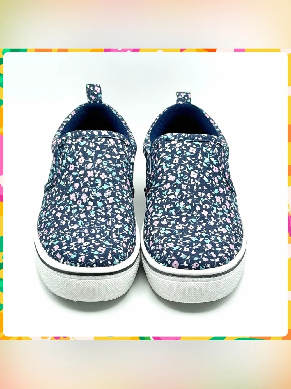 New WONDER NATION Blue Floral Canvas Slip On Sneaker Toddler Girls Size 11